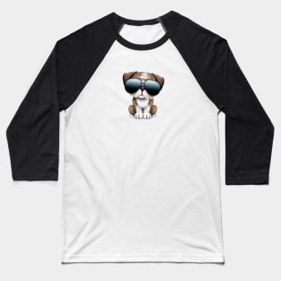 Cute British Bulldog Puppy Wearing Sunglasses Baseball T-Shirt